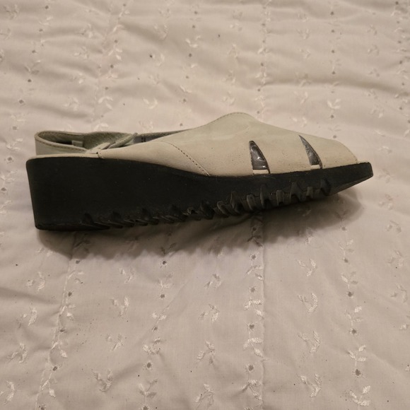 Arche French Leather Slingback Wedge Sandal Off White Peep Toe 90s Size 40 - Picture 4 of 12